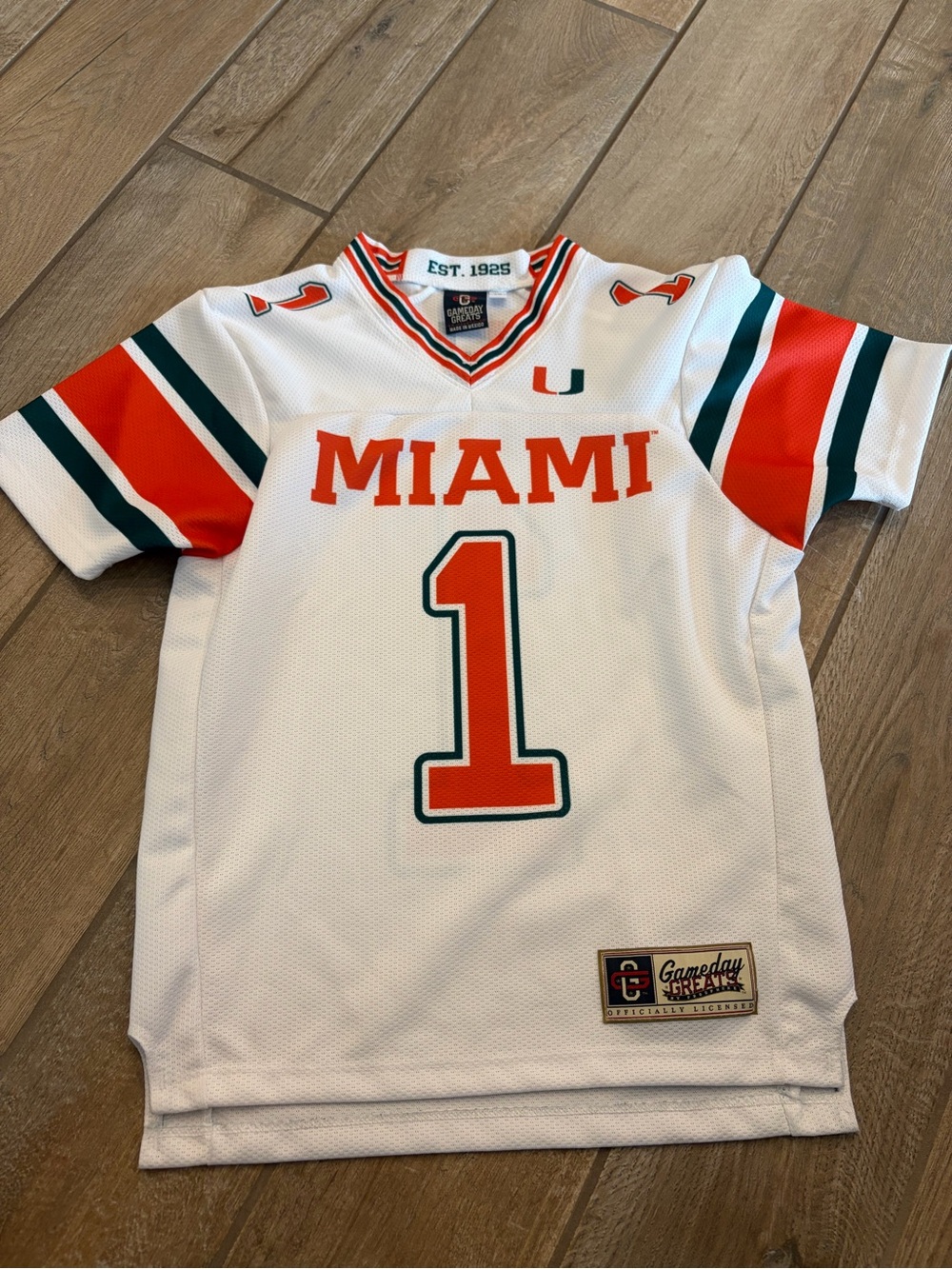 Miami hurricanes University #1 Football Jersey White Orange Green youth Medium